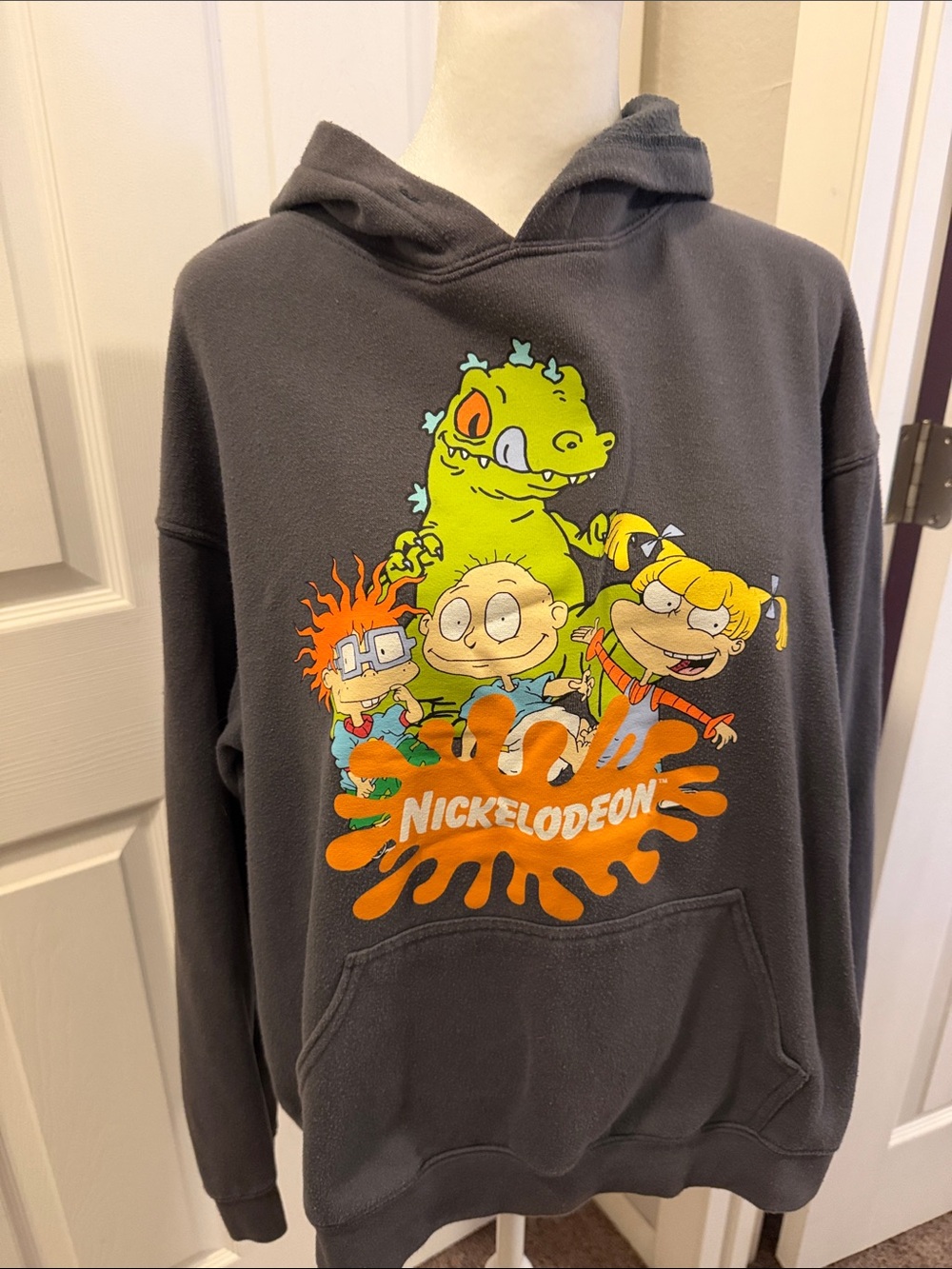 Nickelodeon Rugrats Hoodie - Charcoal with Neon Cartoon Print